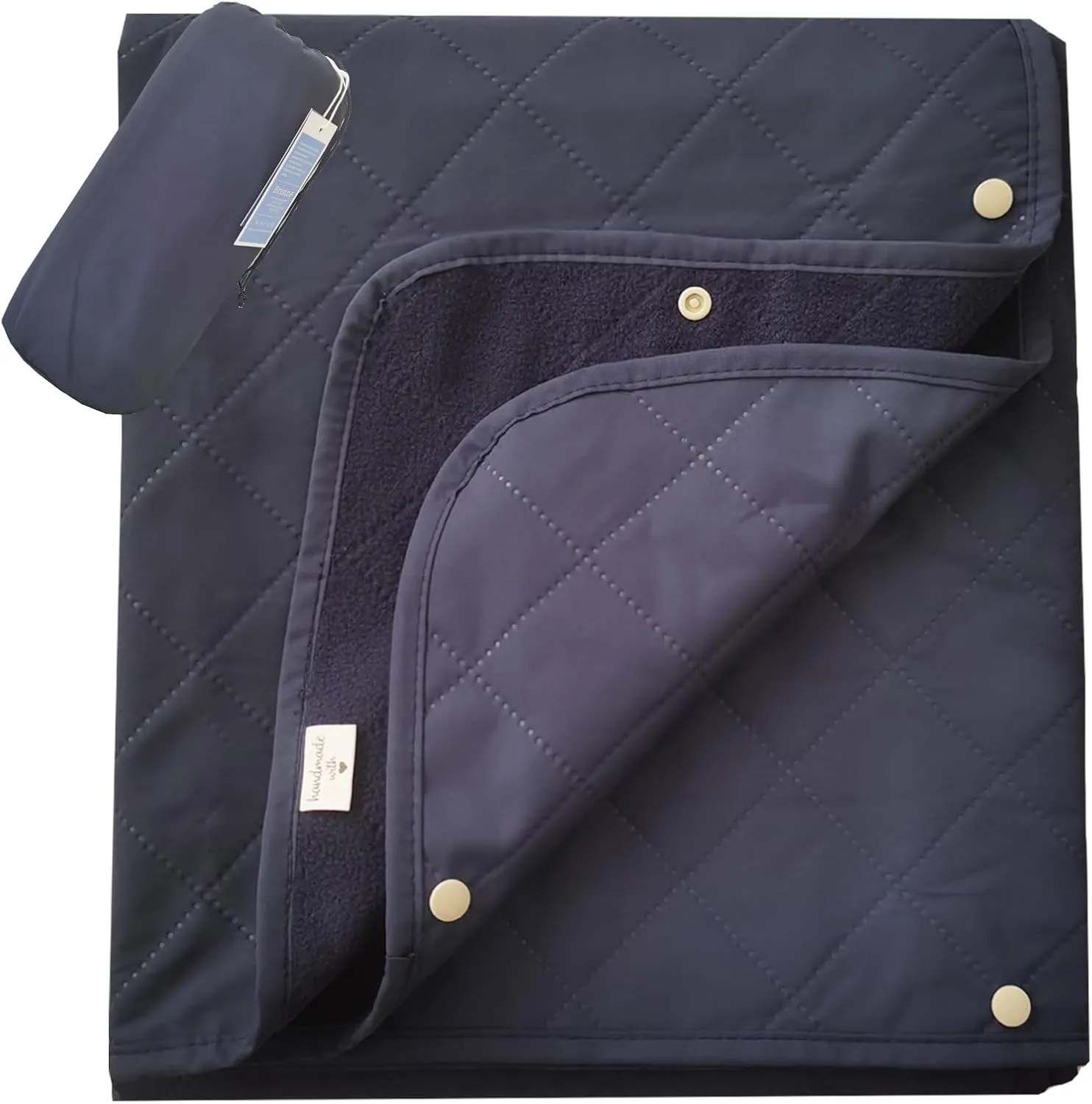Waterproof Outdoor Stadium Blanket – Quilted & Windproof, 57"x49" Compact Picnic & Beach Blanket for Camping, Sports, Travel – Car Seat Cover for Post-Water Activities, Navy