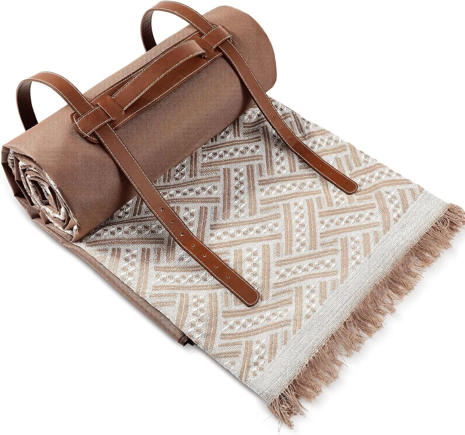 Waterproof Picnic Blankets Outdoor Blanket Foldable 2 in 1 Double Layer Sandproof Beach Mat with Carry Strap for Camping Lawn Park Beach Grass(Khaki,71 x 71 Inches)