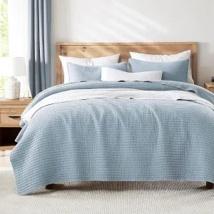 WDCOZY Blue Twin Size Quilt Set, Muslin Cotton Shell Down-Alt Poly Filling, Shabby Chic Rustic Farmhouse Country Bedspread, Textured Gauze Coverlet, Soft Lightweight Bedding, All Season, 1 Sham
