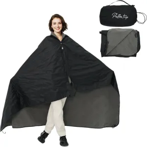 Wearable Warm Camping Blanket Waterproof Windproof Quilted Fleece Stadium Outdoor Blanket with Portable Bag for Cold Weather Camping Picnic Sports Pet Beach Travel Car 79*55 inches Black