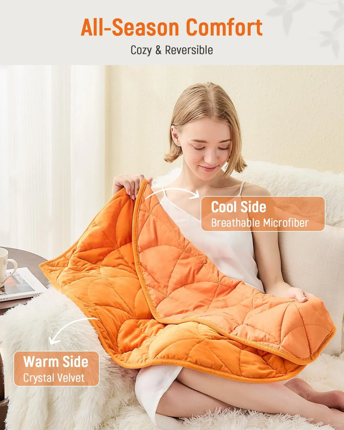 Weighted Lap Blanket 5 lbs for Adults, Luxury Soft Small Weighted Blanket, Compact Portable Weighted Lap Pad for Relaxation, Sleeping, Travel, All-Season Use, Bright Orange, 30" x 40"