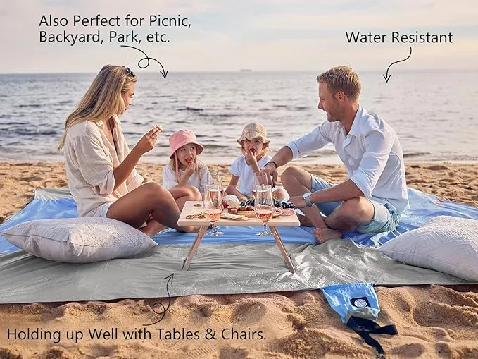 WEKAPO Beach Blanket Sandproof, Extra Large Beach Mat, Big & Compact Sand Free Mat Quick Drying, Lightweight & Durable with 6 Stakes & 4 Corner Pockets