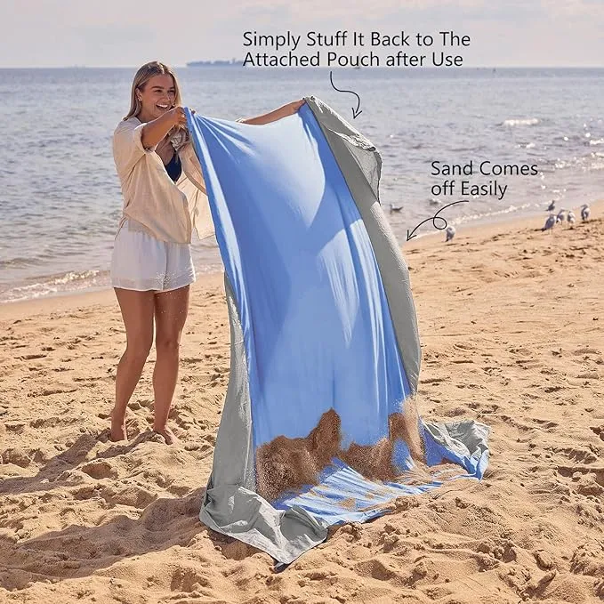 WEKAPO Beach Blanket Sandproof, Extra Large Beach Mat, Big & Compact Sand Free Mat Quick Drying, Lightweight & Durable with 6 Stakes & 4 Corner Pockets