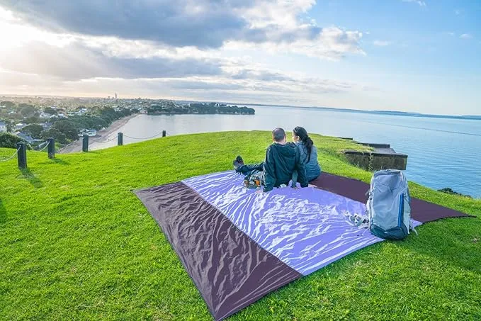 WEKAPO Beach Blanket Sandproof, Extra Large Beach Mat, Big & Compact Sand Free Mat Quick Drying, Lightweight & Durable with 6 Stakes & 4 Corner Pockets