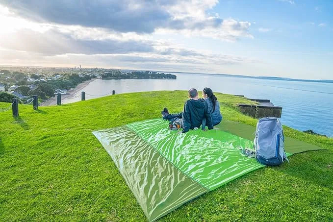 WEKAPO Beach Blanket Sandproof, Extra Large Beach Mat, Big & Compact Sand Free Mat Quick Drying, Lightweight & Durable with 6 Stakes & 4 Corner Pockets