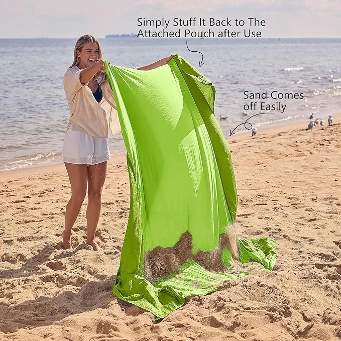 WEKAPO Beach Blanket Sandproof, Extra Large Beach Mat, Big & Compact Sand Free Mat Quick Drying, Lightweight & Durable with 6 Stakes & 4 Corner Pockets
