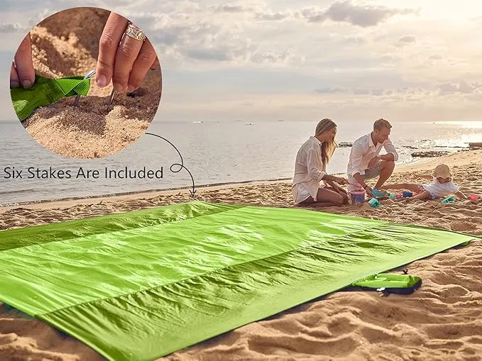 WEKAPO Beach Blanket Sandproof, Extra Large Beach Mat, Big & Compact Sand Free Mat Quick Drying, Lightweight & Durable with 6 Stakes & 4 Corner Pockets