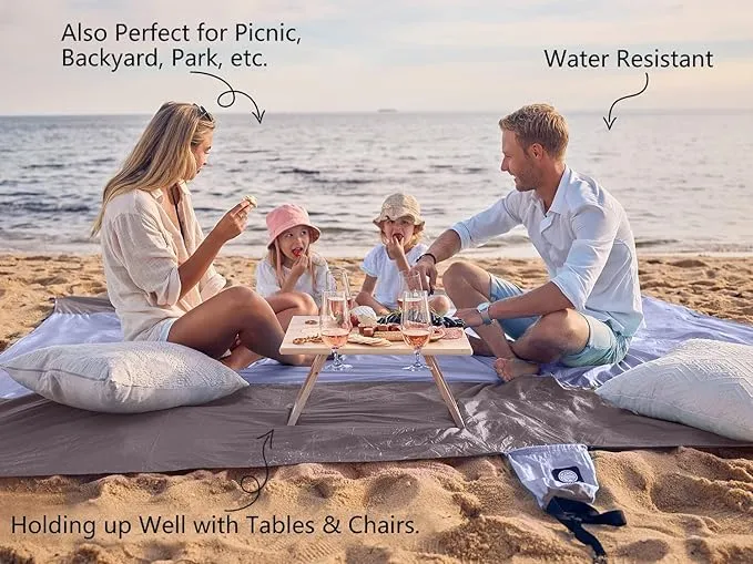 WEKAPO Beach Blanket Sandproof, Extra Large Beach Mat, Big & Compact Sand Free Mat Quick Drying, Lightweight & Durable with 6 Stakes & 4 Corner Pockets