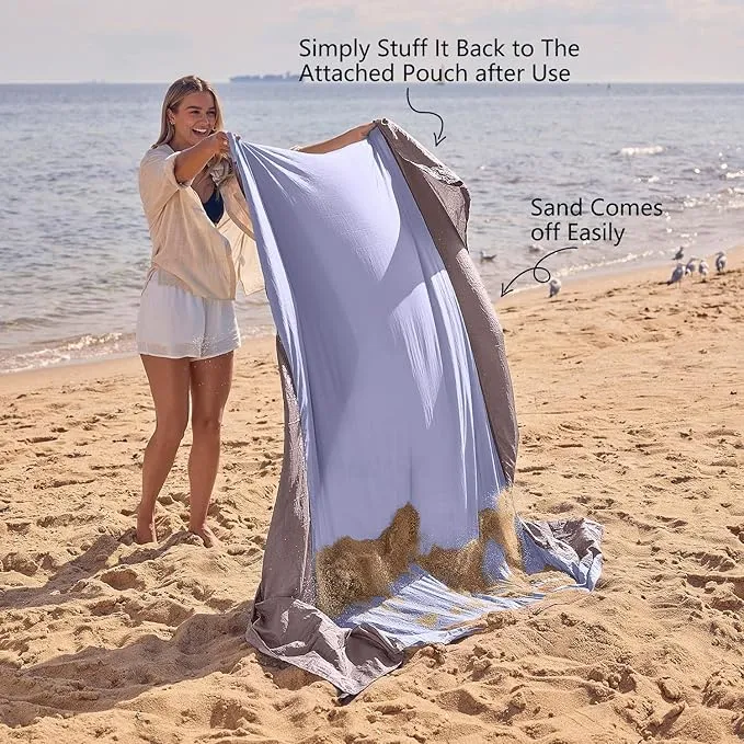 WEKAPO Beach Blanket Sandproof, Extra Large Beach Mat, Big & Compact Sand Free Mat Quick Drying, Lightweight & Durable with 6 Stakes & 4 Corner Pockets