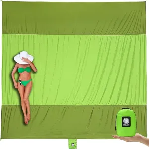 WEKAPO Beach Blanket Sandproof, Extra Large Beach Mat, Big & Compact Sand Free Mat Quick Drying, Lightweight & Durable with 6 Stakes & 4 Corner Pockets