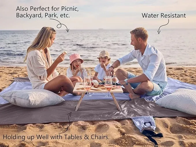 WEKAPO Beach Blanket Sandproof, Extra Large Beach Mat, Big & Compact Sand Free Mat Quick Drying, Lightweight & Durable with 6 Stakes & 4 Corner Pockets