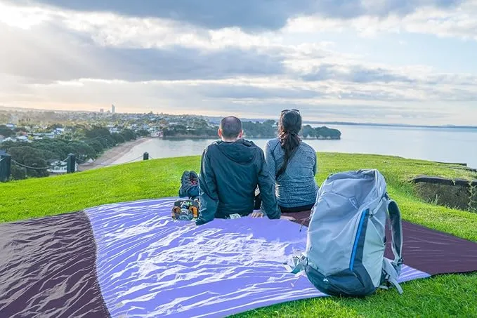 WEKAPO Beach Blanket Sandproof, Extra Large Beach Mat, Big & Compact Sand Free Mat Quick Drying, Lightweight & Durable with 6 Stakes & 4 Corner Pockets
