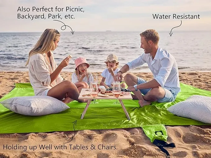 WEKAPO Beach Blanket Sandproof, Extra Large Beach Mat, Big & Compact Sand Free Mat Quick Drying, Lightweight & Durable with 6 Stakes & 4 Corner Pockets