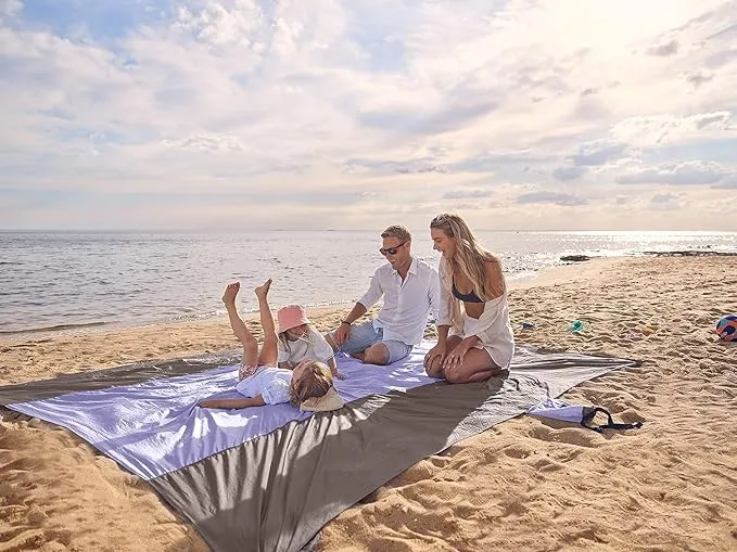 WEKAPO Beach Blanket Sandproof, Extra Large Beach Mat, Big & Compact Sand Free Mat Quick Drying, Lightweight & Durable with 6 Stakes & 4 Corner Pockets