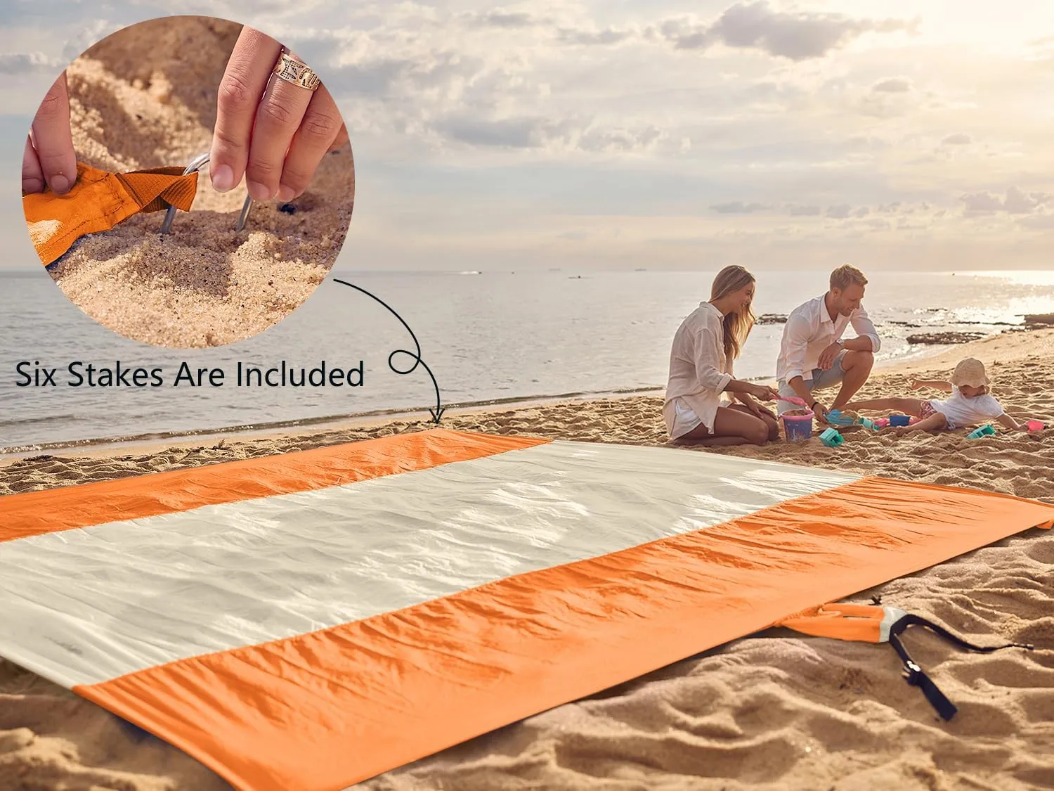 WEKAPO Beach Blanket Sandproof Waterproof, Extra Large Beach Mat, Oversized & Compact Sand Free Mat Quick Drying, Lightweight & Durable with 6 Stakes & 4 Corner Pockets