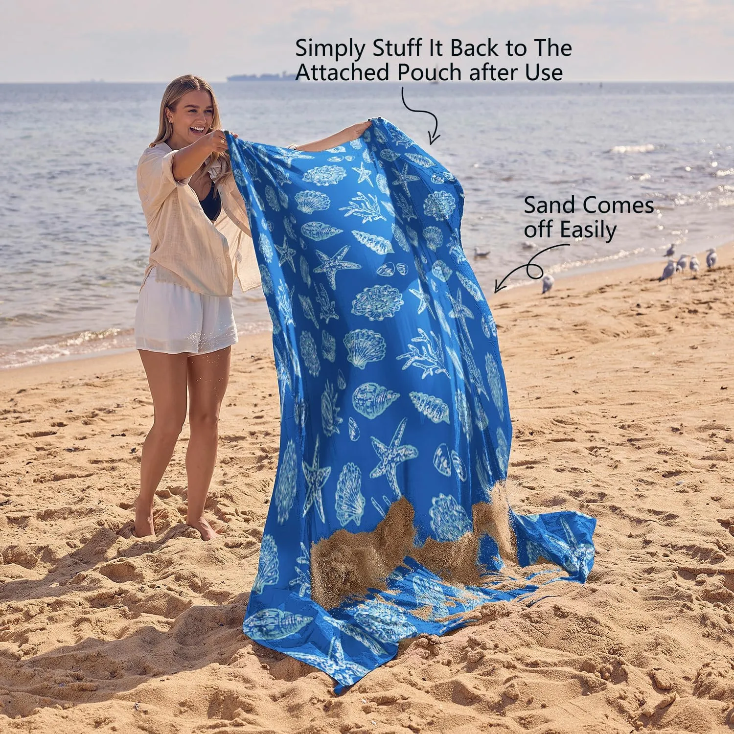 WEKAPO Beach Blanket Waterproof Sandproof Oversized, Extra Large Beach Mat Sand Free, Lightweight & Compact Sand Free Mat with 6 Stakes & 4 Corner Pockets