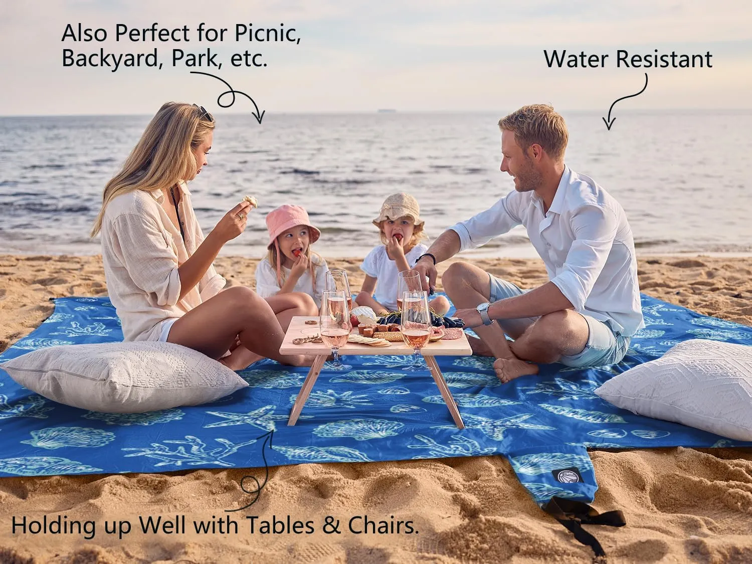 WEKAPO Beach Blanket Waterproof Sandproof Oversized, Extra Large Beach Mat Sand Free, Lightweight & Compact Sand Free Mat with 6 Stakes & 4 Corner Pockets