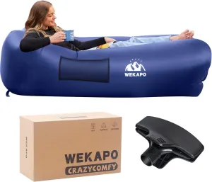 WEKAPO Inflatable Couch - Easiest Setup, Crazy Comfy & Ultralight - Blow up Lounger Chair Perfect for Hiking, Camping, Beach, Festivals - Lightweight Air Sofa for Relaxing Anywhere (Navy)