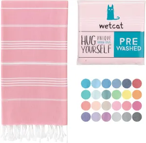 WETCAT Turkish Beach Towel Oversized (38"x71") 100% Turkish Cotton, Made in Turkey - Sand Free, Extra Large, Ultra Soft, Quick Drying, Compact & Lightweight for Travel - Light Pink