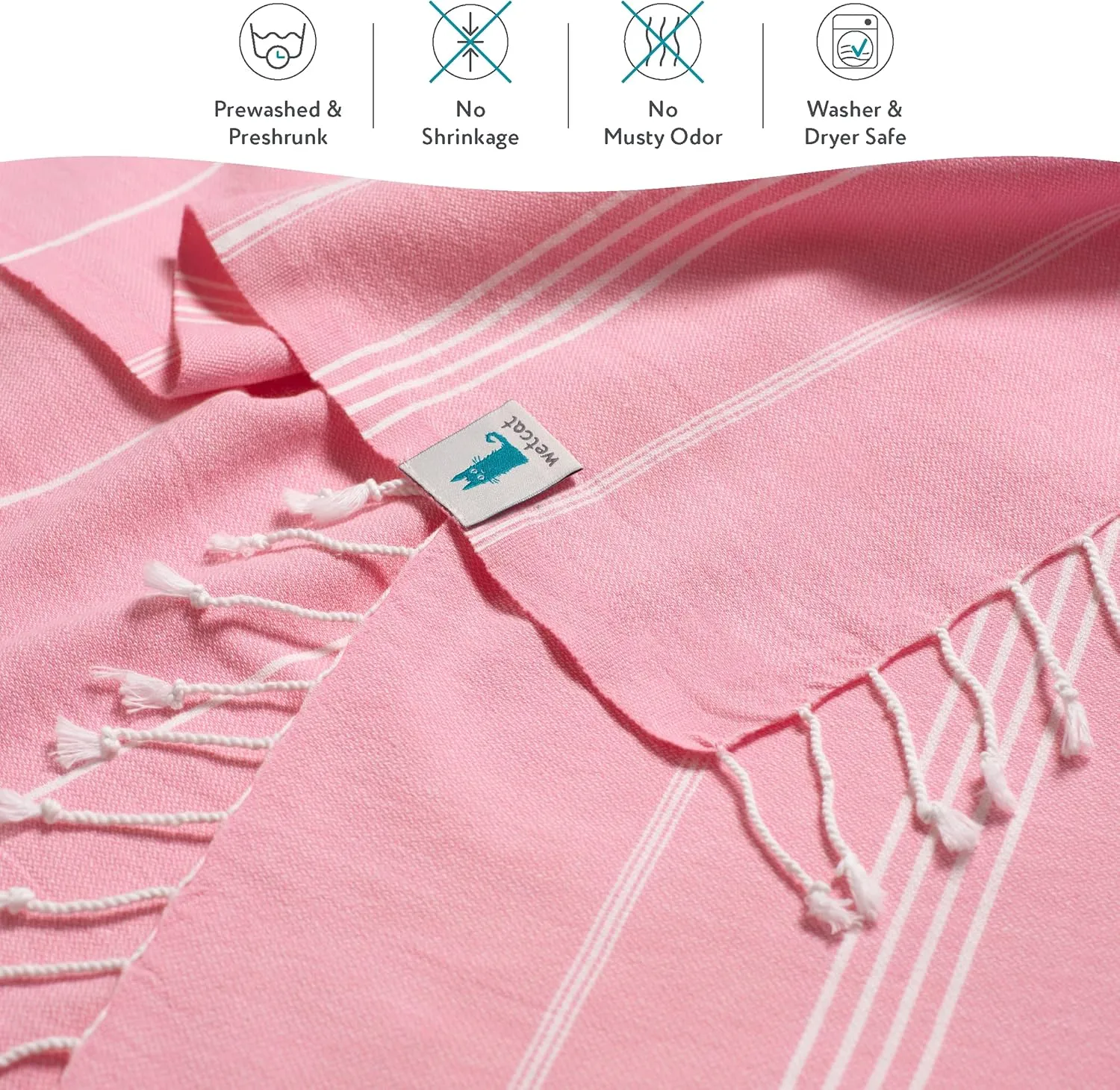 WETCAT Turkish Beach Towel Oversized (38"x71") 100% Turkish Cotton, Made in Turkey - Sand Free, Extra Large, Ultra Soft, Quick Drying, Compact & Lightweight for Travel - Light Pink
