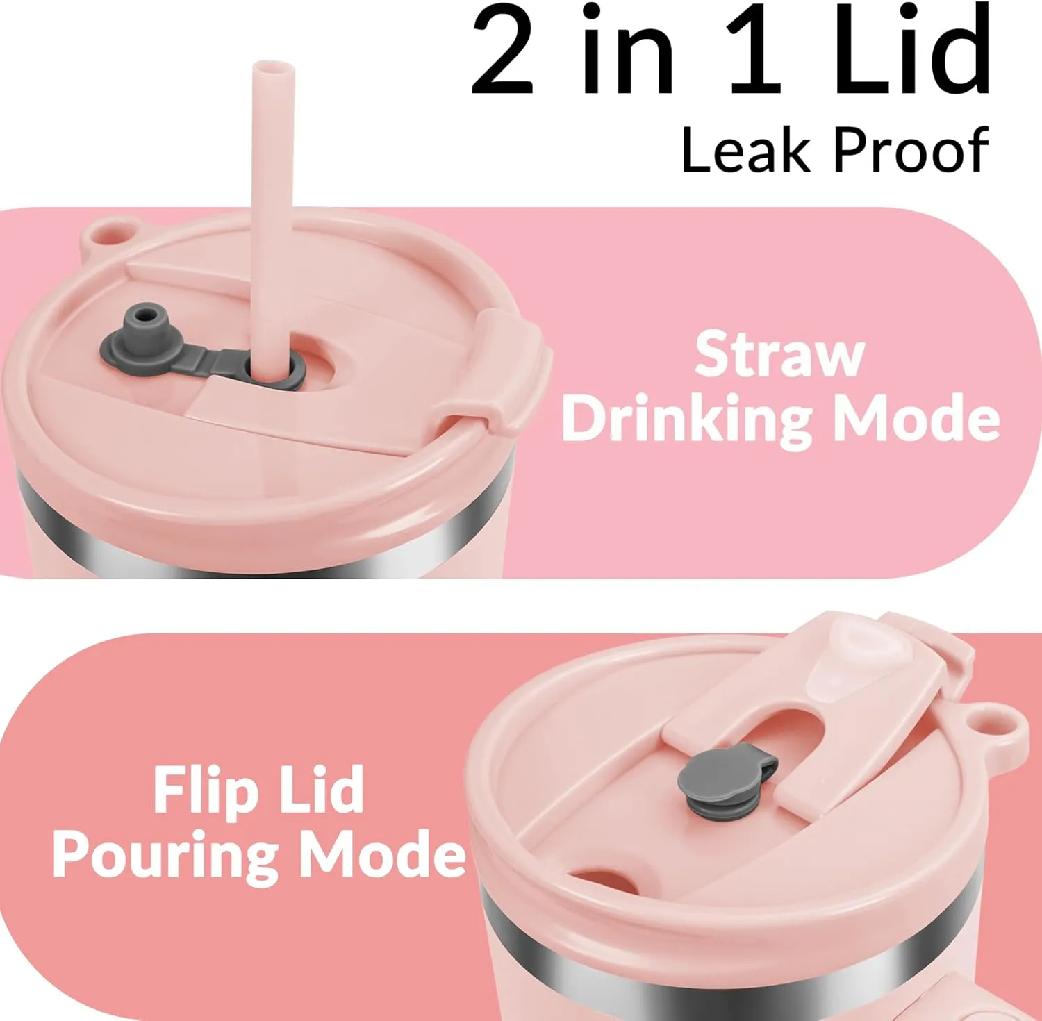 WETOWETO 40oz Tumbler with Handle and Lid | 100% Leakproof Insulated Stainless Steel Travel Mug | Keeps Cold 34Hrs/Hot 10Hrs | Dishwasher Safe, Fits Car Cup Holder (Blush Color)