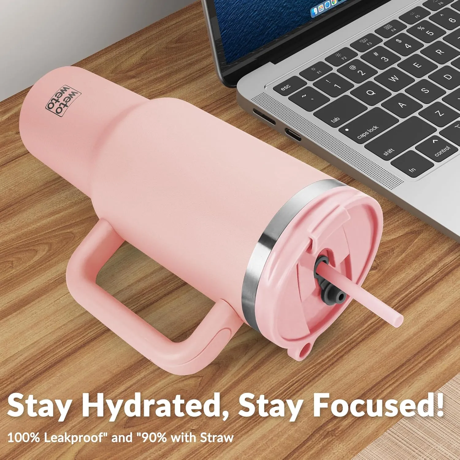 WETOWETO 40oz Tumbler with Handle and Lid | 100% Leakproof Insulated Stainless Steel Travel Mug | Keeps Cold 34Hrs/Hot 10Hrs | Dishwasher Safe, Fits Car Cup Holder (Blush Color)