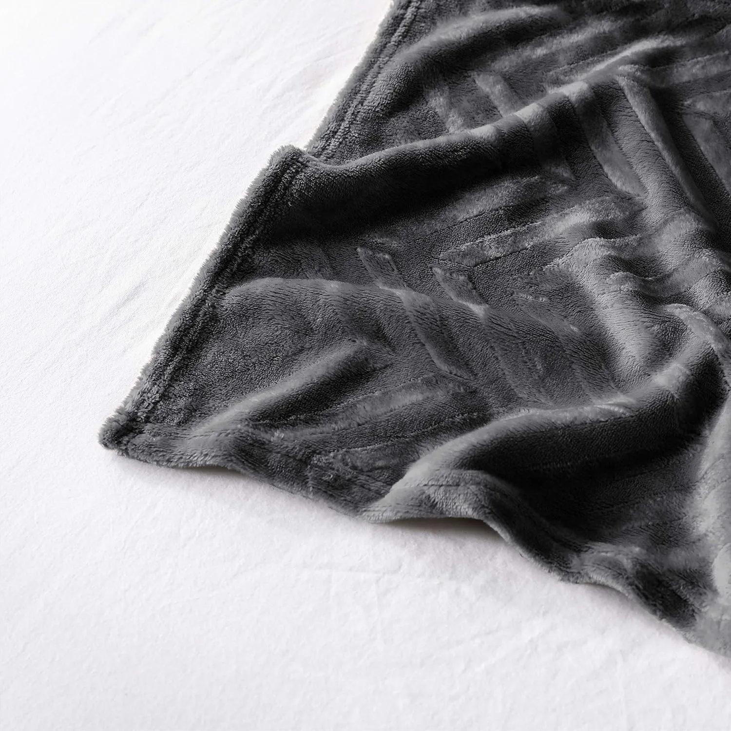 Whale Flotilla Flannel Fleece Queen Size Bed Blanket, Lightweight Breathable Soft Bedspread Plush Fluffy Coverlet Chevron Design Decorative Blanket for All Season, 90x90 Inch, Dark Grey