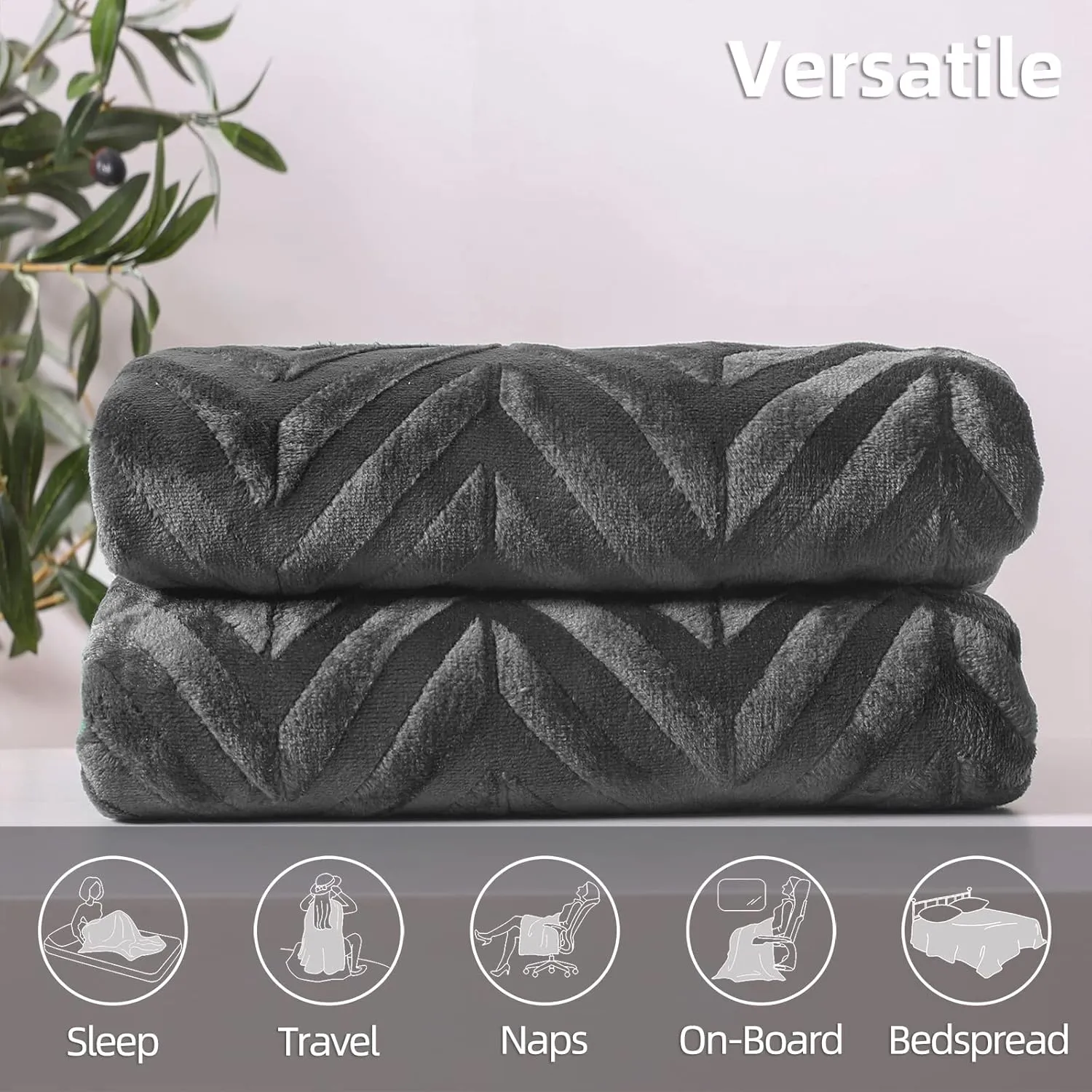 Whale Flotilla Flannel Fleece Queen Size Bed Blanket, Lightweight Breathable Soft Bedspread Plush Fluffy Coverlet Chevron Design Decorative Blanket for All Season, 90x90 Inch, Dark Grey