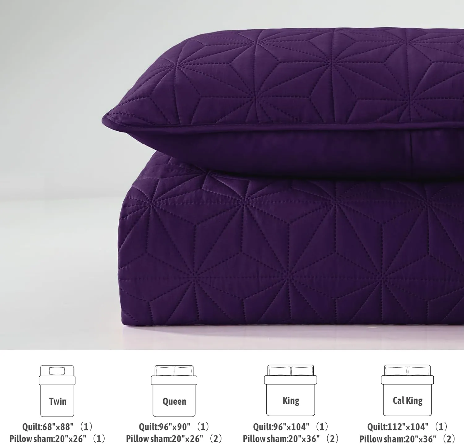 Whale Flotilla Queen Quilt Bedding Set, Soft Purple Bedspreads Quilts Queen Size for All Seasons, 3 Pieces Lightweight Geometric Star Pattern Coverlet