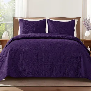 Whale Flotilla Queen Quilt Bedding Set, Soft Purple Bedspreads Quilts Queen Size for All Seasons, 3 Pieces Lightweight Geometric Star Pattern Coverlet