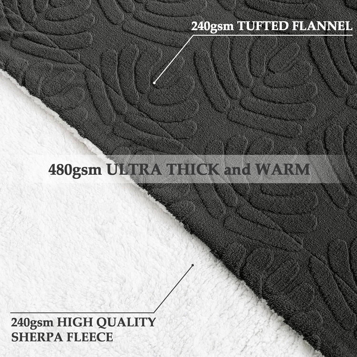 Whale Flotilla Sherpa Fleece Blanket for Queen Size Bed, Reversible Lightweight Blankets Warm Plush Bed Blanket for Winter Ultra Soft with Decorative Jacquard Pattern 90x90 Inch, Grey