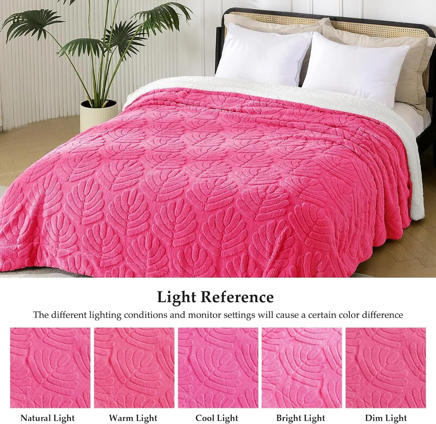 Whale Flotilla Sherpa Fleece Blanket for Twin Size Bed, Reversible Lightweight Blankets Warm Plush Bed Blanket for Winter Ultra Soft with Decorative Jacquard Pattern 60x80 Inch, Hot Pink