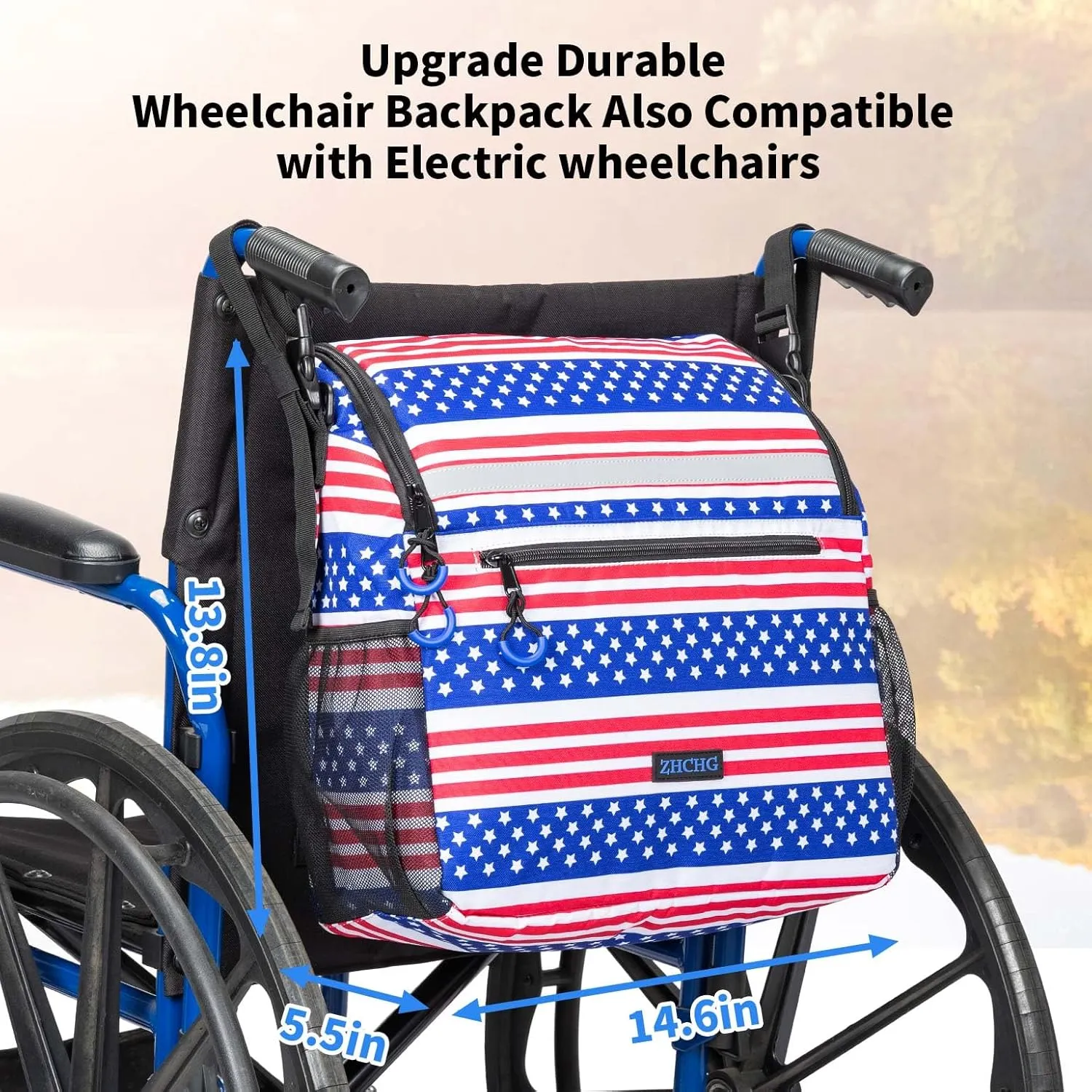 Wheelchair Bags, Wheelchair Backpack with Cup Holder, Wheelchair Bags to Hang on Back, Electric Wheel Chair Accessories, Large Storage Bag for Walker Rollator