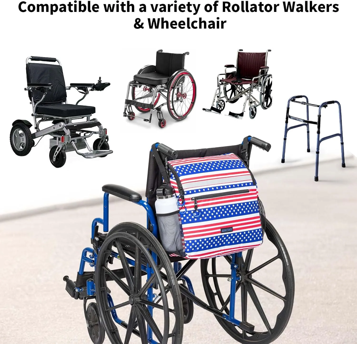 Wheelchair Bags, Wheelchair Backpack with Cup Holder, Wheelchair Bags to Hang on Back, Electric Wheel Chair Accessories, Large Storage Bag for Walker Rollator
