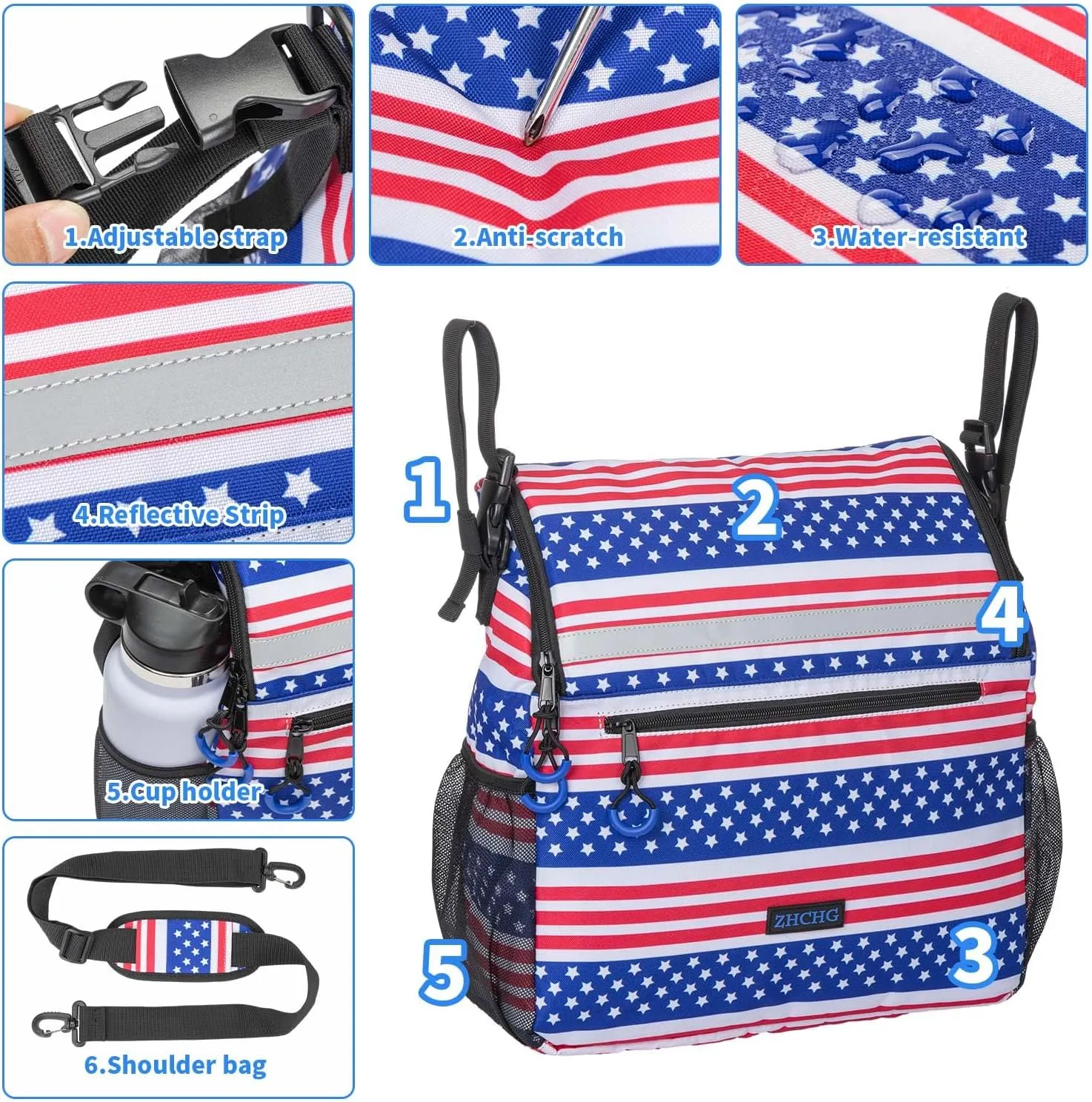 Wheelchair Bags, Wheelchair Backpack with Cup Holder, Wheelchair Bags to Hang on Back, Electric Wheel Chair Accessories, Large Storage Bag for Walker Rollator