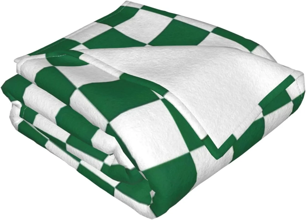 White and Green Checkerboard 60"X50" Flannel Blanket - 100% Soft Polyester, Lightweight and Warm, Suitable for Families, Camping, Travel