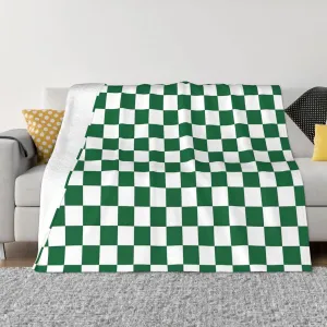 White and Green Checkerboard 60"X50" Flannel Blanket - 100% Soft Polyester, Lightweight and Warm, Suitable for Families, Camping, Travel
