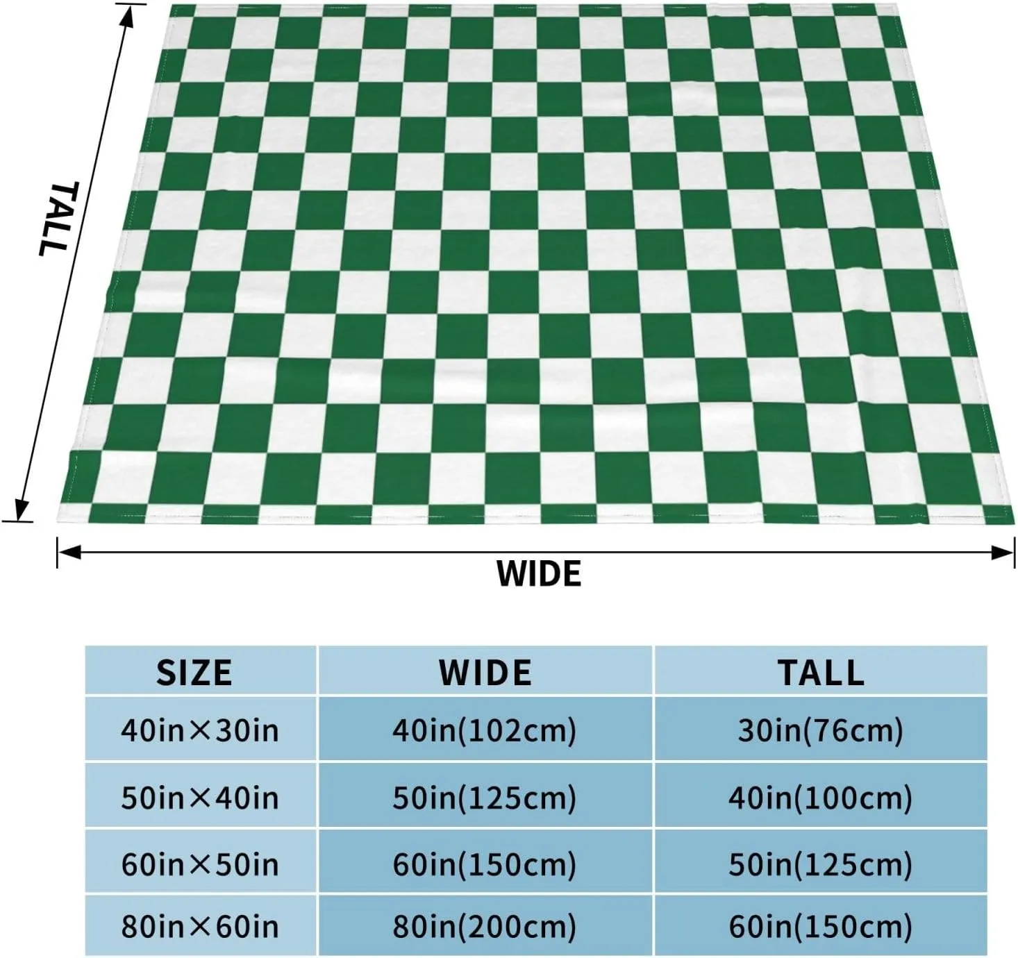 White and Green Checkerboard 60"X50" Flannel Blanket - 100% Soft Polyester, Lightweight and Warm, Suitable for Families, Camping, Travel