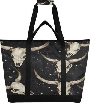 White Cow Skulls Reusable Insulated Cooler Bag with Ice Pack Compartment - Large 47L Waterproof Thermal Grocery Tote for Picnic Beach Camping Lunch Storage