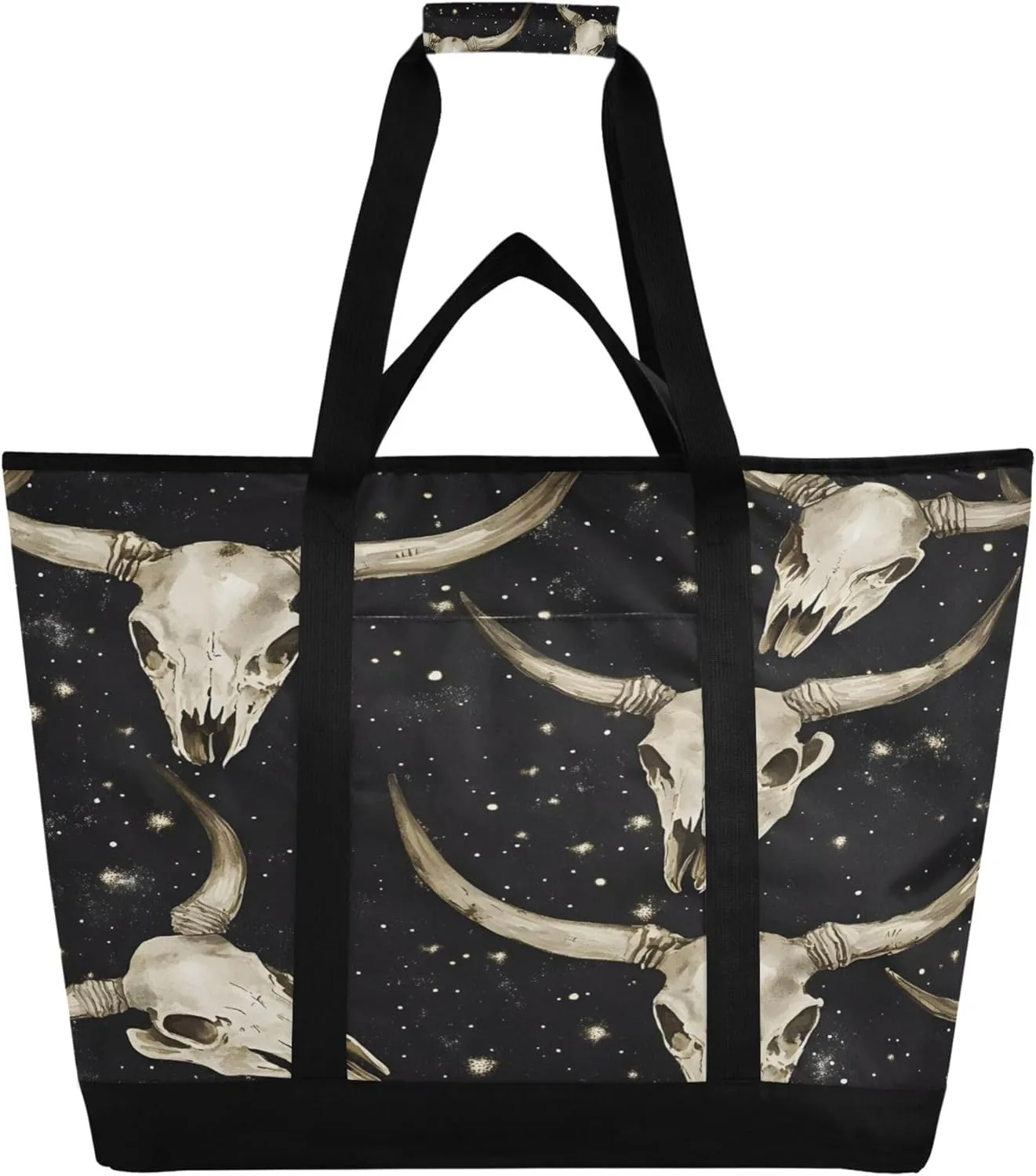 White Cow Skulls Reusable Insulated Cooler Bag with Ice Pack Compartment - Large 47L Waterproof Thermal Grocery Tote for Picnic Beach Camping Lunch Storage