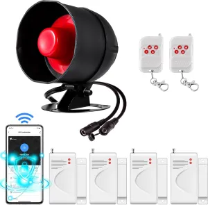 WiFi Alarm Home Security System, Wireless Alarm System with Loud 120dB Window Door Alarms Sensor, Remote Control for Shed Garage