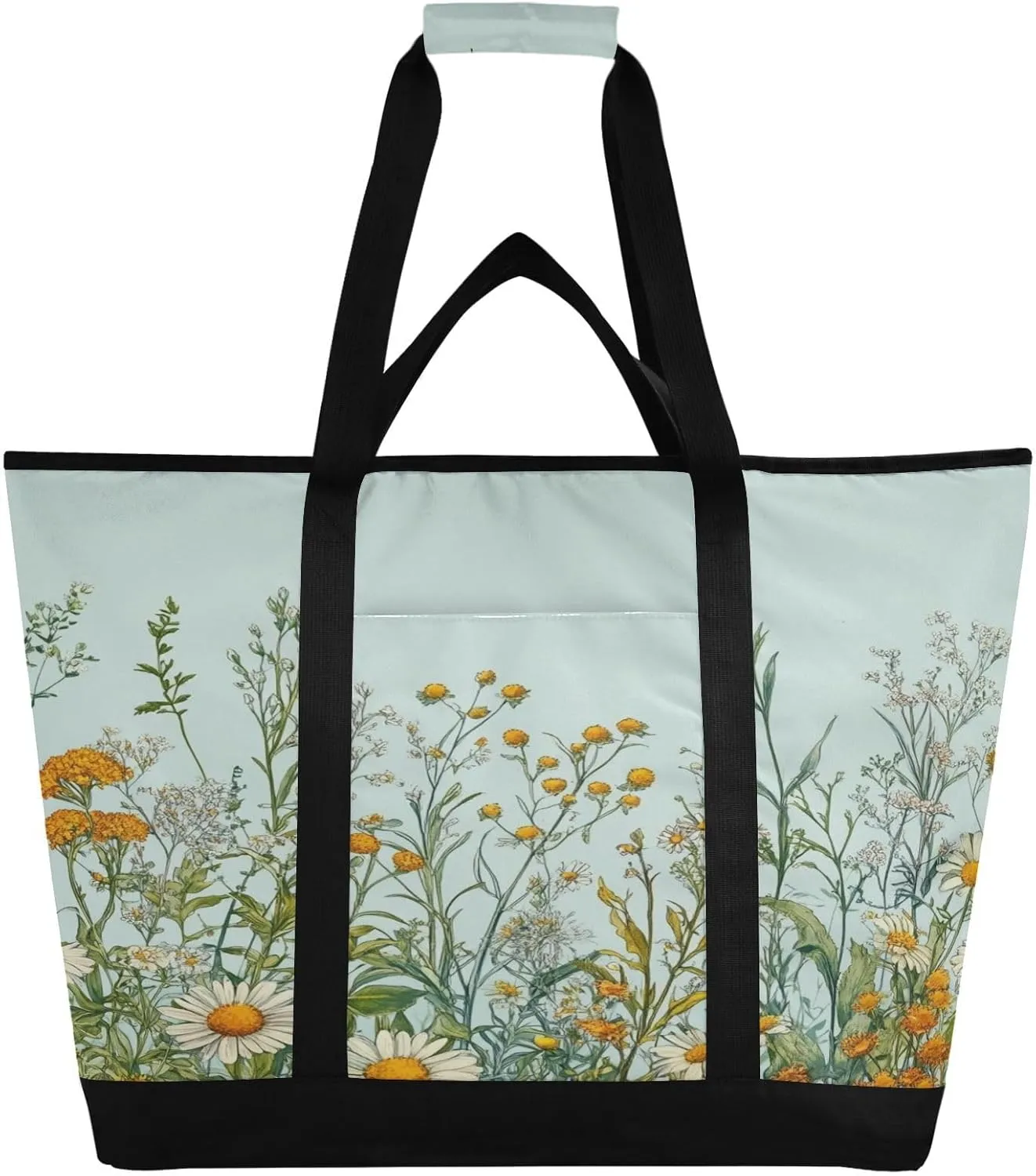Wildflowers Reusable Insulated Lunchbox Cooler Bag, Leakproof Kitchen Grocery Bag Collapsible Portable Cooler Tote Bag for Picnic, Camping, Office, Travel
