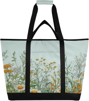 Wildflowers Reusable Insulated Lunchbox Cooler Bag, Leakproof Kitchen Grocery Bag Collapsible Portable Cooler Tote Bag for Picnic, Camping, Office, Travel