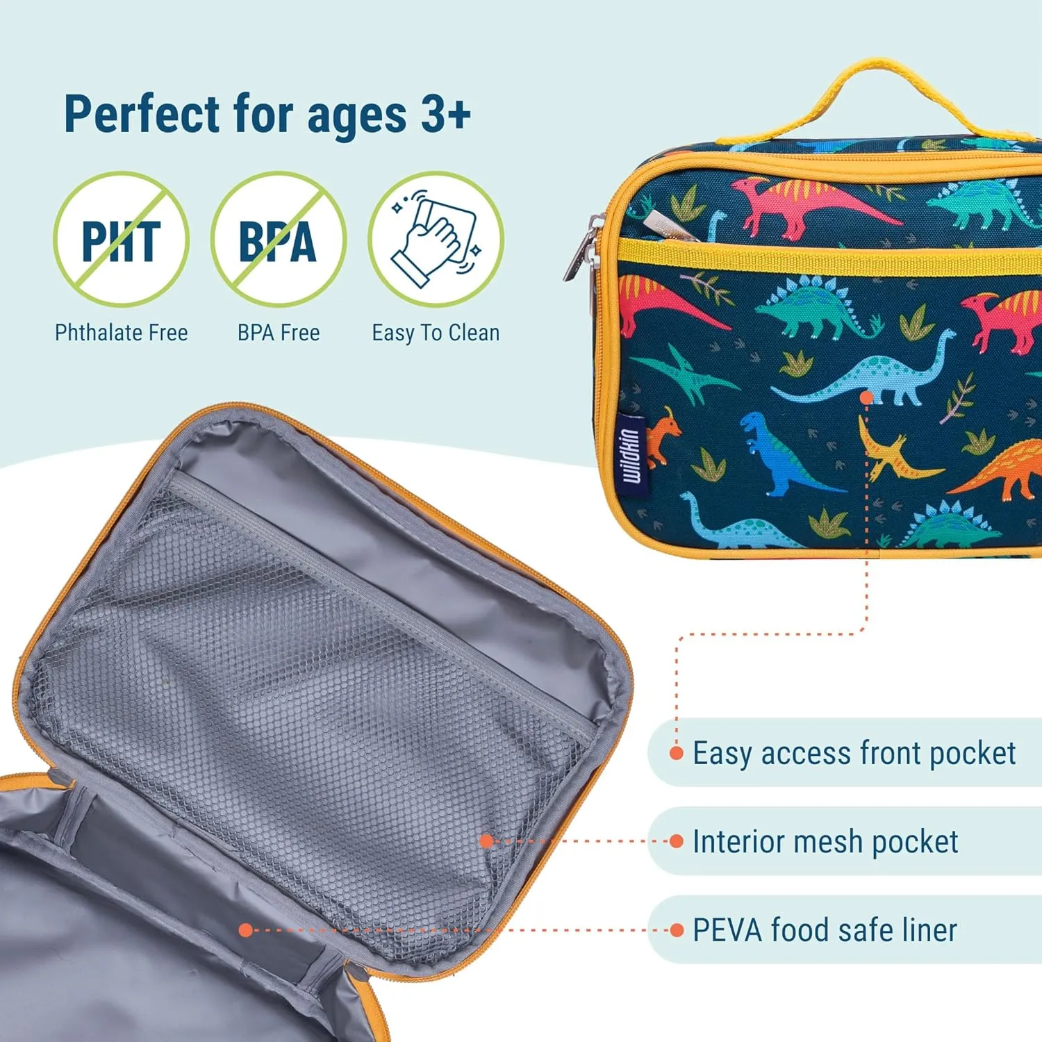 Wildkin Kids Insulated Lunch Box – Durable and Reusable for School & Travel - Jurassic Dinosaurs