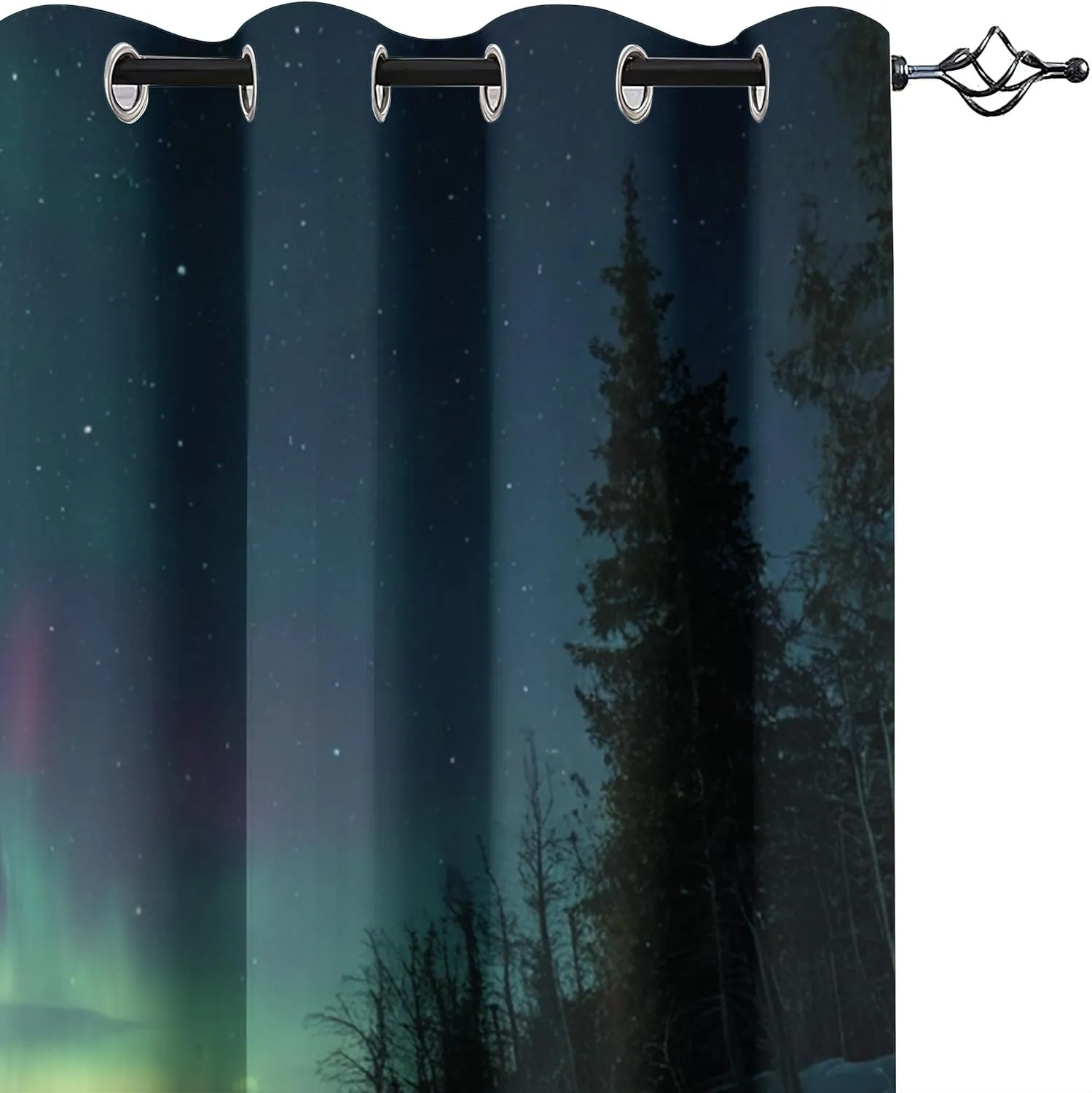 Window Curtain Panels Green Aurora Wear Resistant 52" W x 63" L Snow Stream Jungle 2 Panel Sets Blackout Protect Privacy Thermal Insulated with Grommet Drapes for Living Room Bedroom