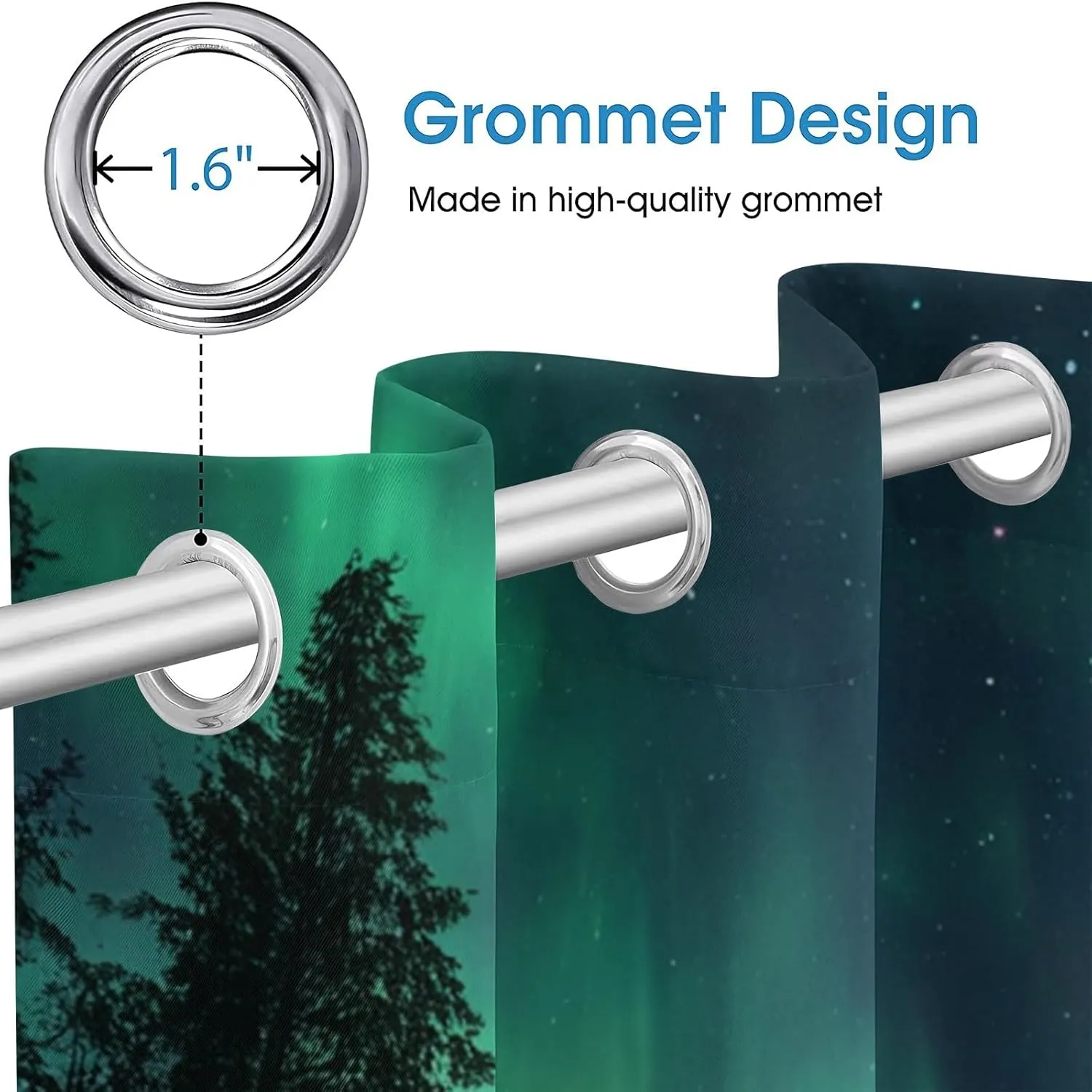 Window Curtain Panels Green Aurora Wear Resistant 52" W x 63" L Snow Stream Jungle 2 Panel Sets Blackout Protect Privacy Thermal Insulated with Grommet Drapes for Living Room Bedroom