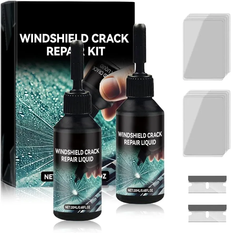 Windshield Crack Repair Kit, 2025 New Glass Cracks Gone Repair Kit, Glass Repair Liquid for Cracks, Premium Windshield Repair Kit for Chips and Cracks, Quick Fix Windshield & Glass Repair Tools (2Set)