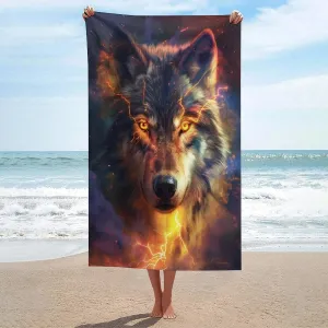 Wolf Face Abstract Beach Towel Sand Free Microfiber Large Shower Towels Multipurpose Absorbent for Bathroom Pool 52x32 Inch