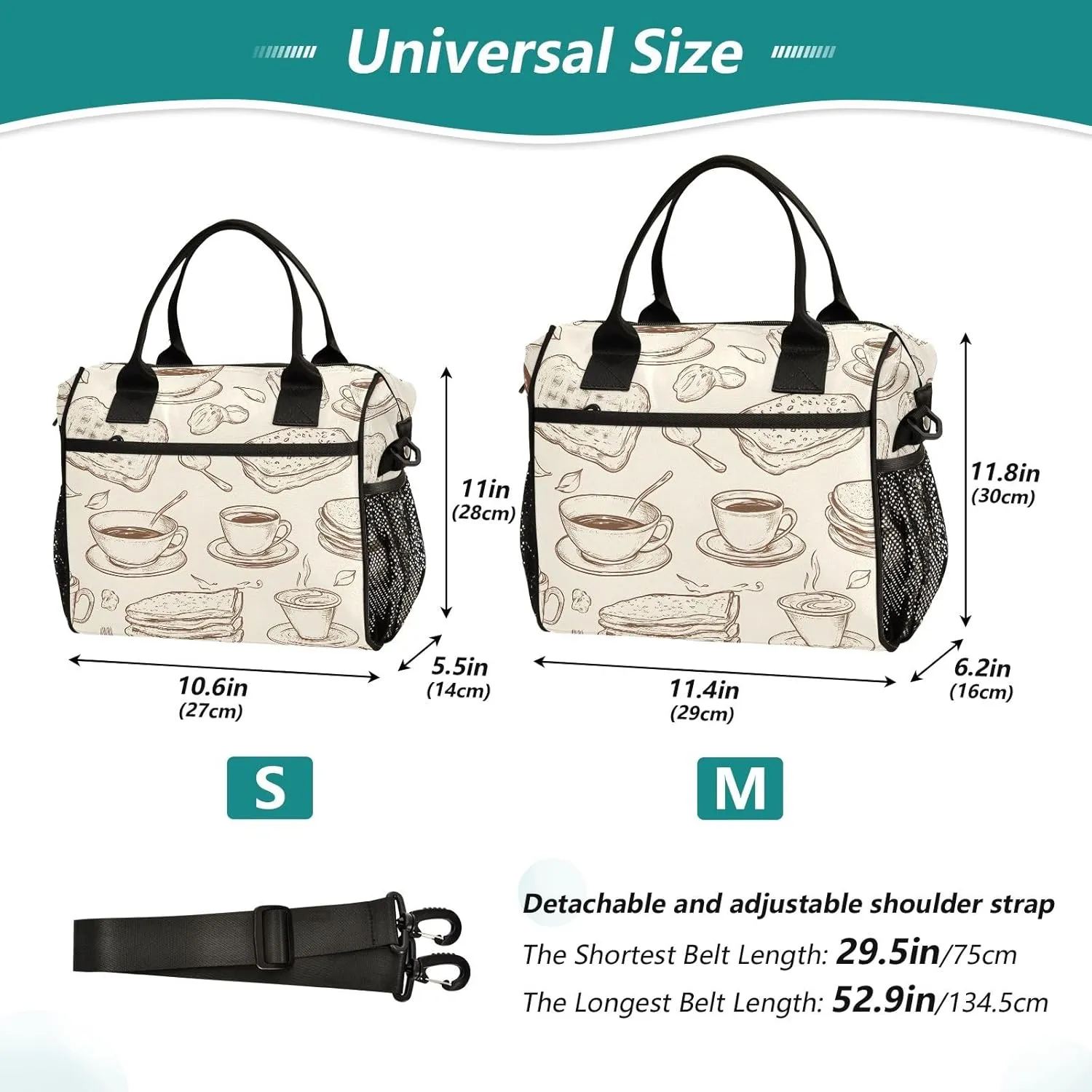 Women Cooler Bags Lunch Bag Reusable Insulated Lunch Bags Breakfast Time Crossbody with Shoulder Strap Adults S