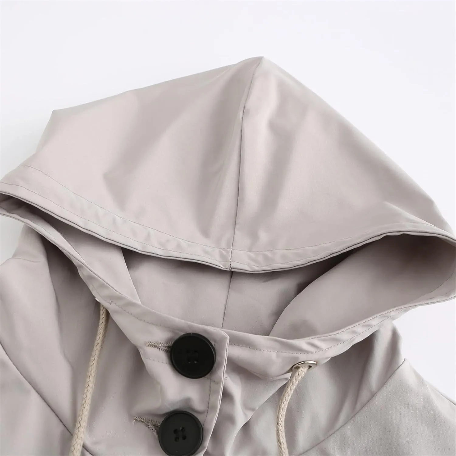 Women Raincoats Hooded with Pockets Waterproof Long Rain Jackets Outdoor Solid Button Down Windbreaker Trench Coats